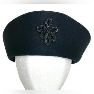 BOLLMAN Vintage 100% Wool Felt Hat Made in USA Black Embroidery